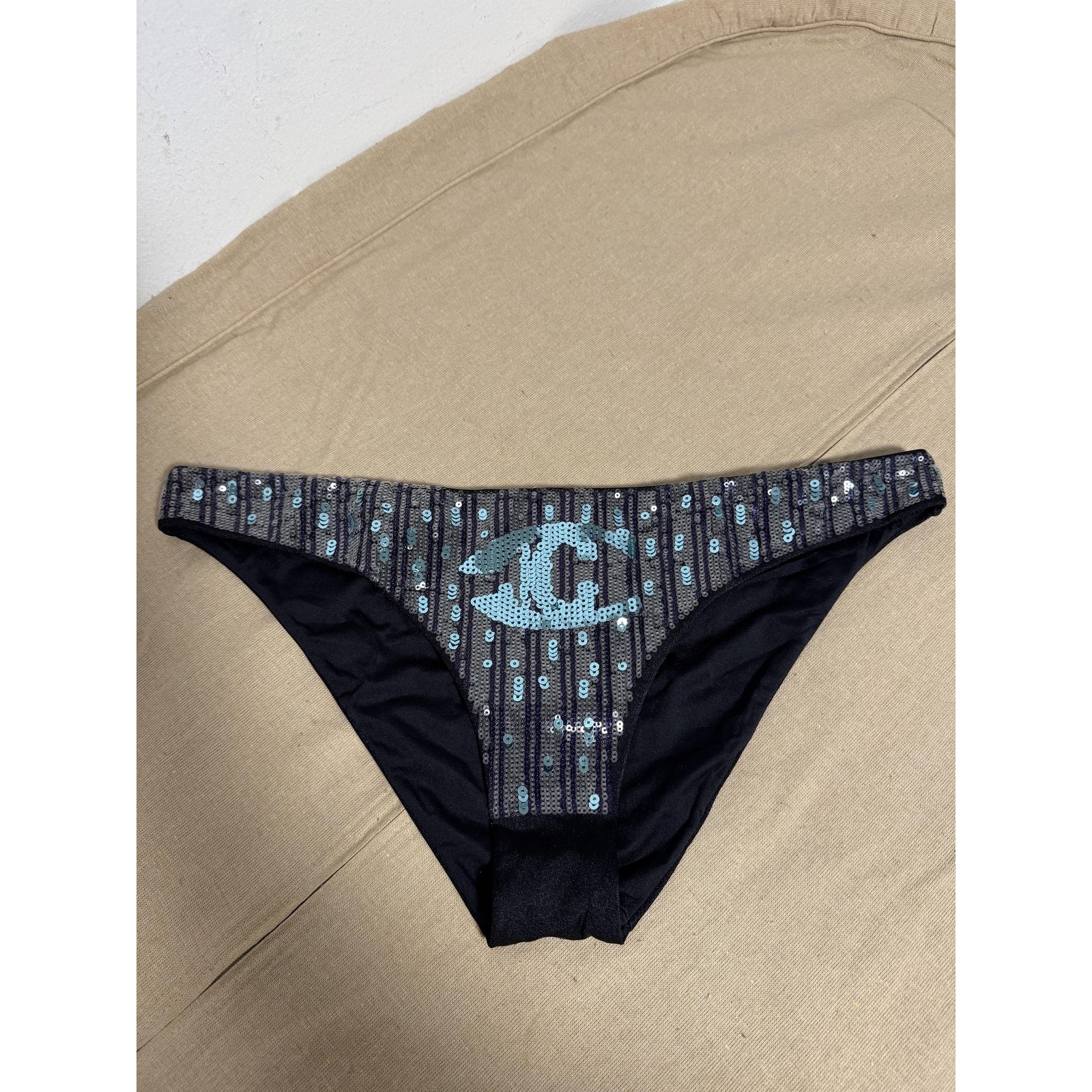 Just Cavalli Bikini Bottom Womens Xl Black Blue Sequin Beachwear Swim Brief